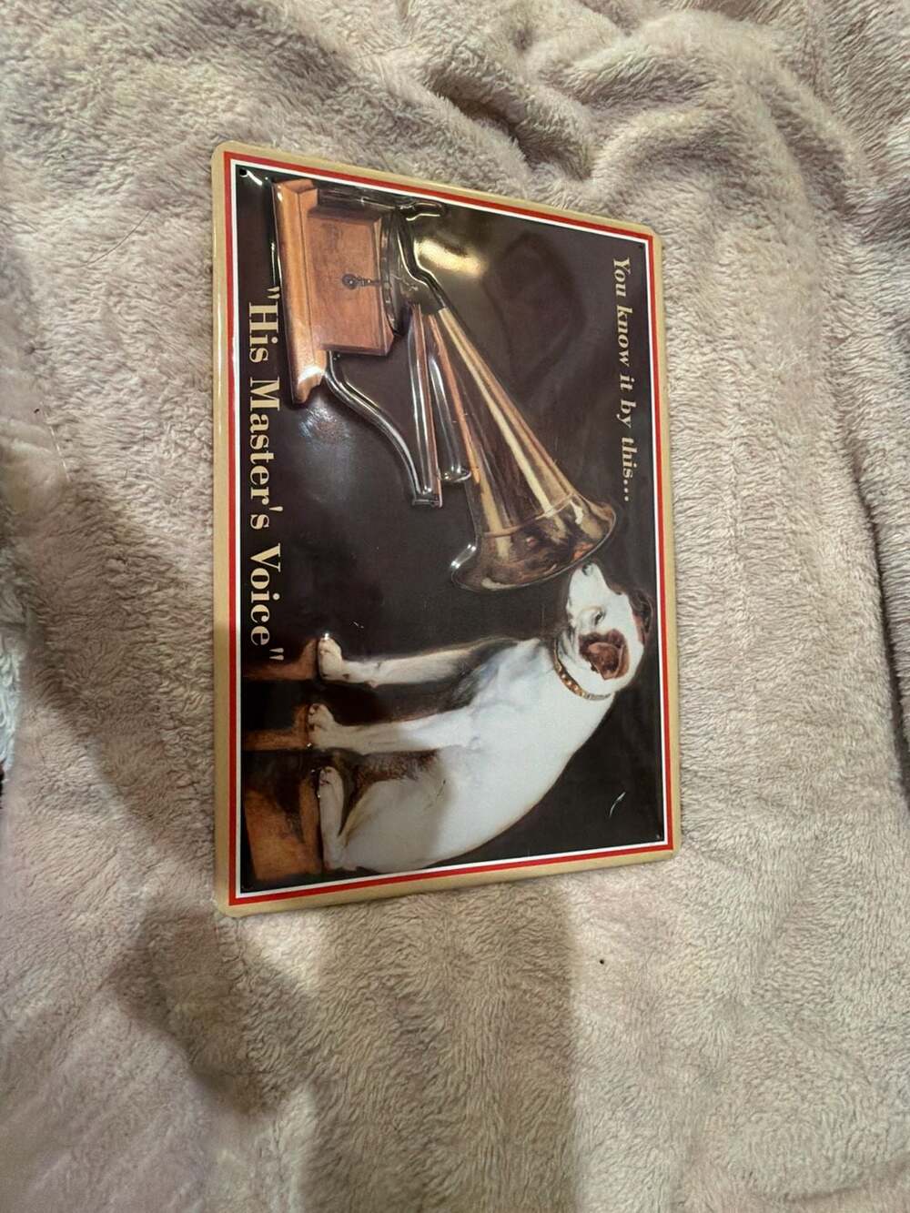 Vintage His Master's Voice Nipper Dog Embossed‎ Metal Sign